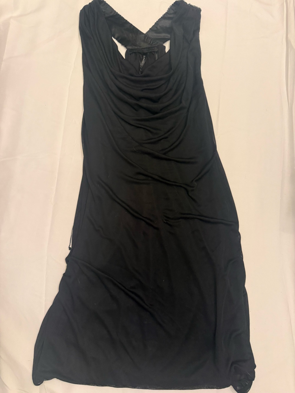 Sleeveless Black Midi Dress with Draped Back
